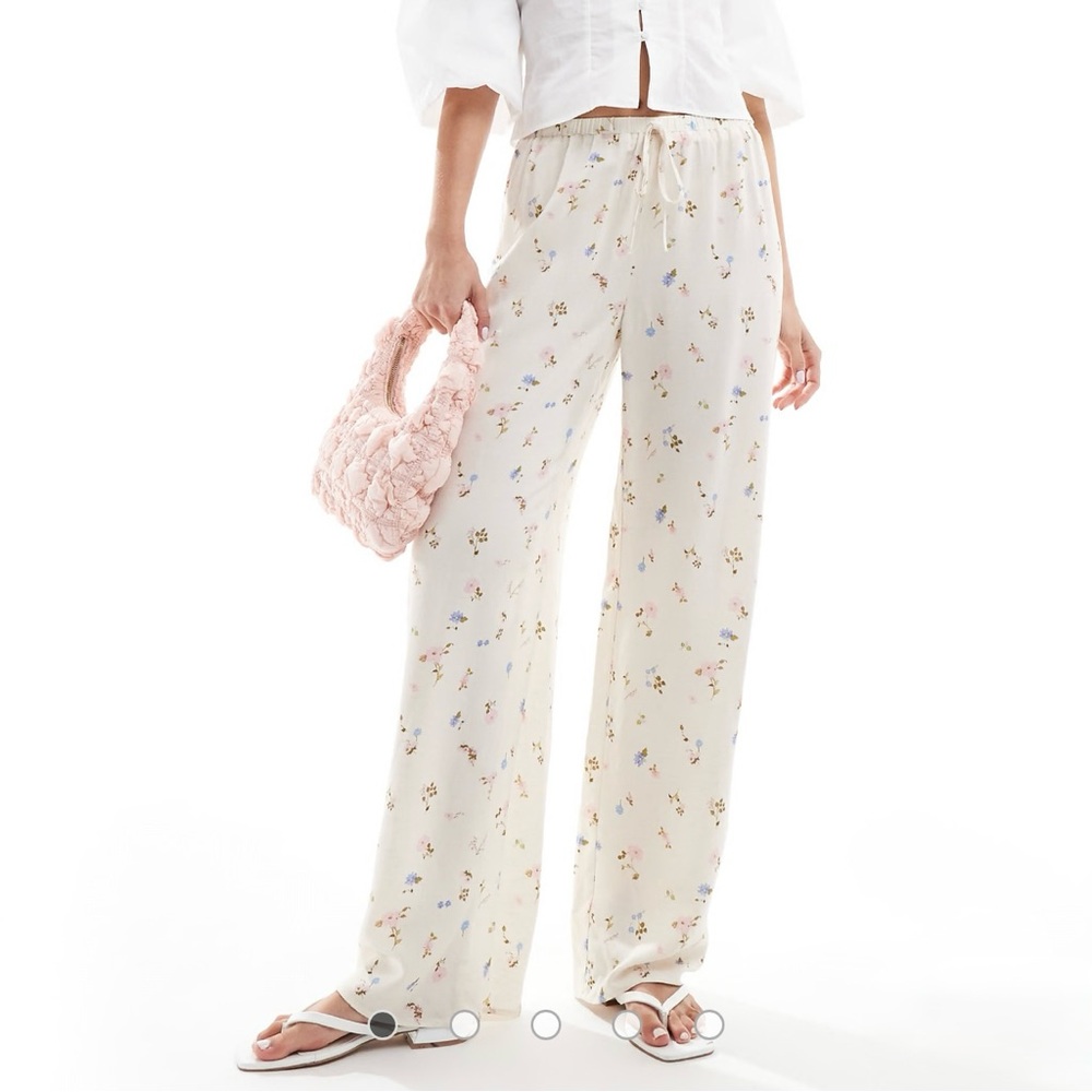 ASOS Cream Wide Leg Floral Pants